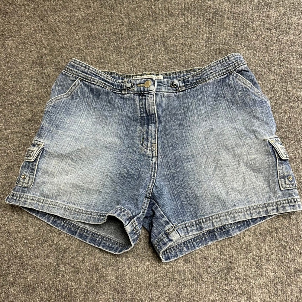 Faded Glory Denim Shorts Womens Size 10 Blue Cargo Cotton Casual Medium Wash